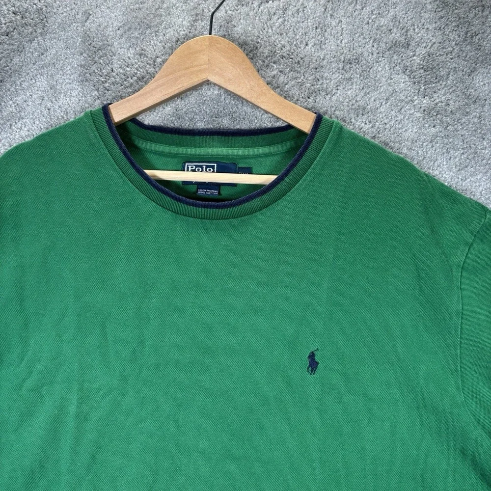 Vintage Polo Ralph Lauren‎ Shirt Mens 2XL Green Cotton Ringer Short Sleeve 90s